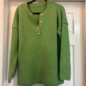 Green Knit Sweater with Button Detail